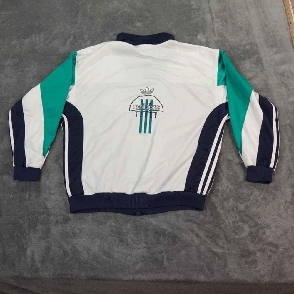 Vintage Adidas Jacket Mens Large Blue White Green Full Zip Sport Trefoil 90s‎
